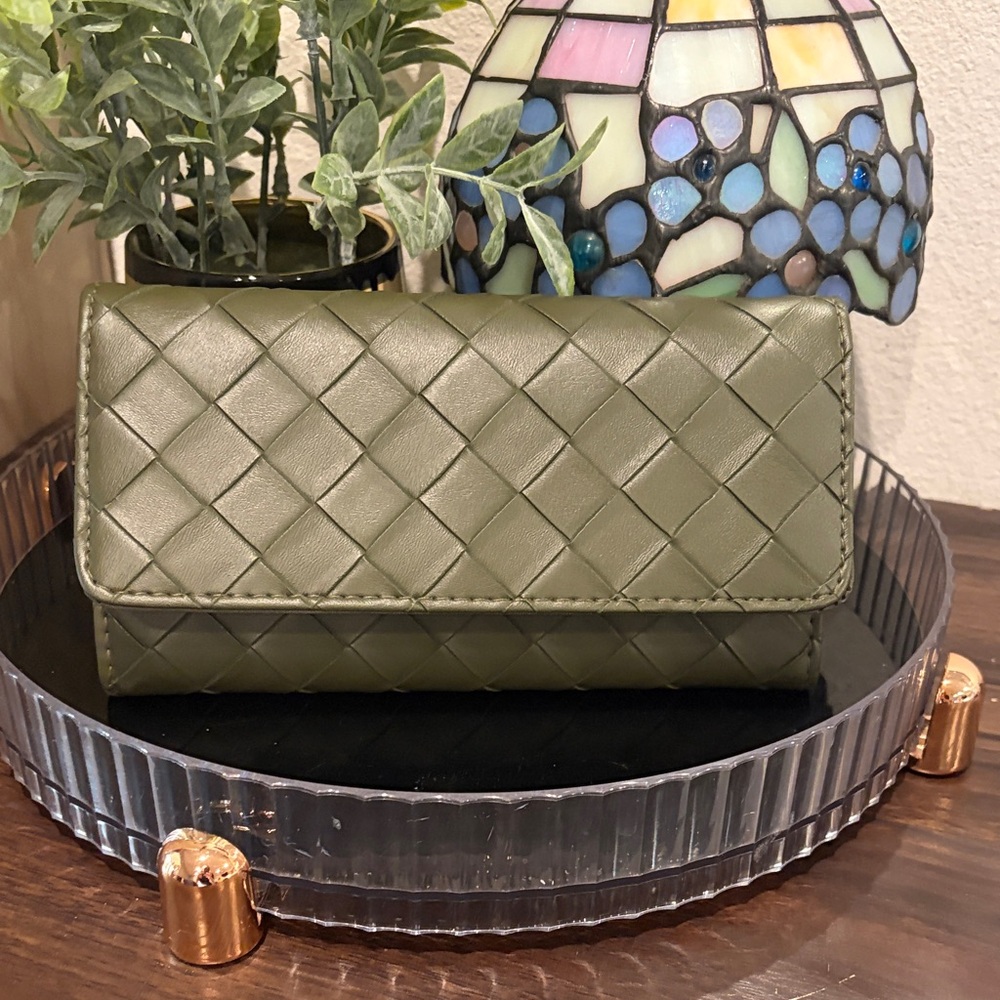Olive Woven Leather Women’s Wallet - Brand Unspecified